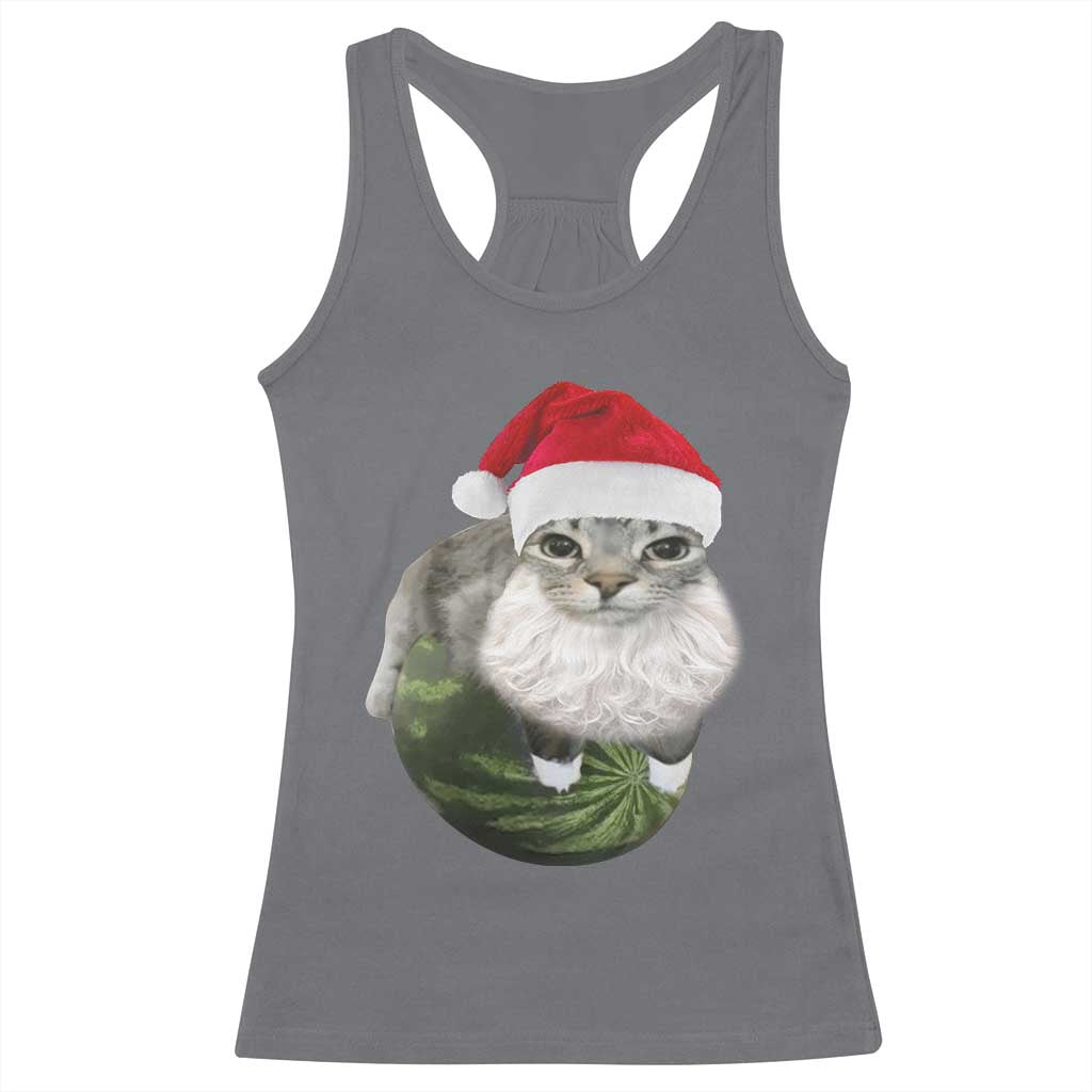 Watermelon Cat Christmas Racerback Tank Top Funny Silly Kitten Meme - Wonder Print Shop