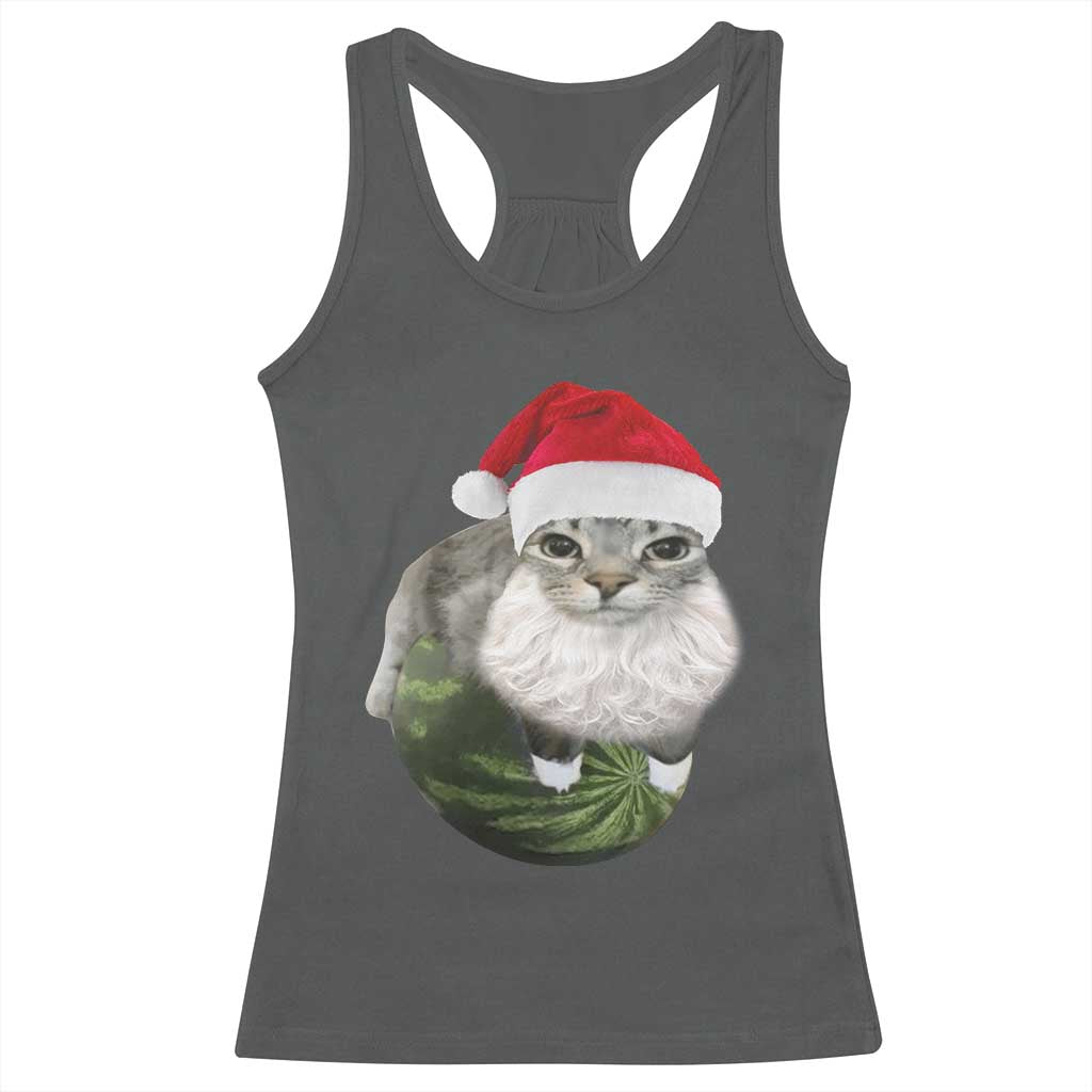 Watermelon Cat Christmas Racerback Tank Top Funny Silly Kitten Meme - Wonder Print Shop