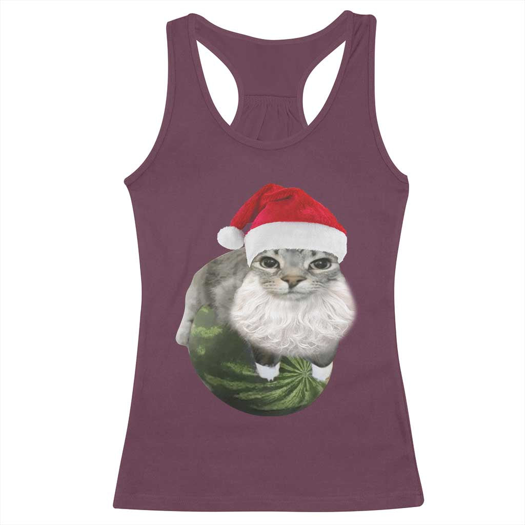 Watermelon Cat Christmas Racerback Tank Top Funny Silly Kitten Meme - Wonder Print Shop