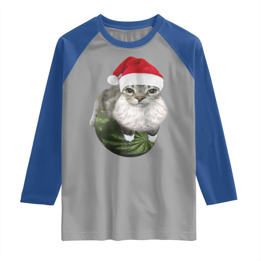 Watermelon Cat Christmas Raglan Shirt Funny Silly Kitten Meme - Wonder Print Shop