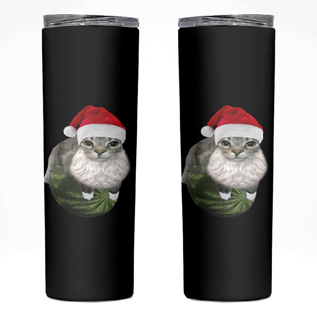 Watermelon Cat Christmas Skinny Tumbler Funny Silly Kitten Meme - Wonder Print Shop