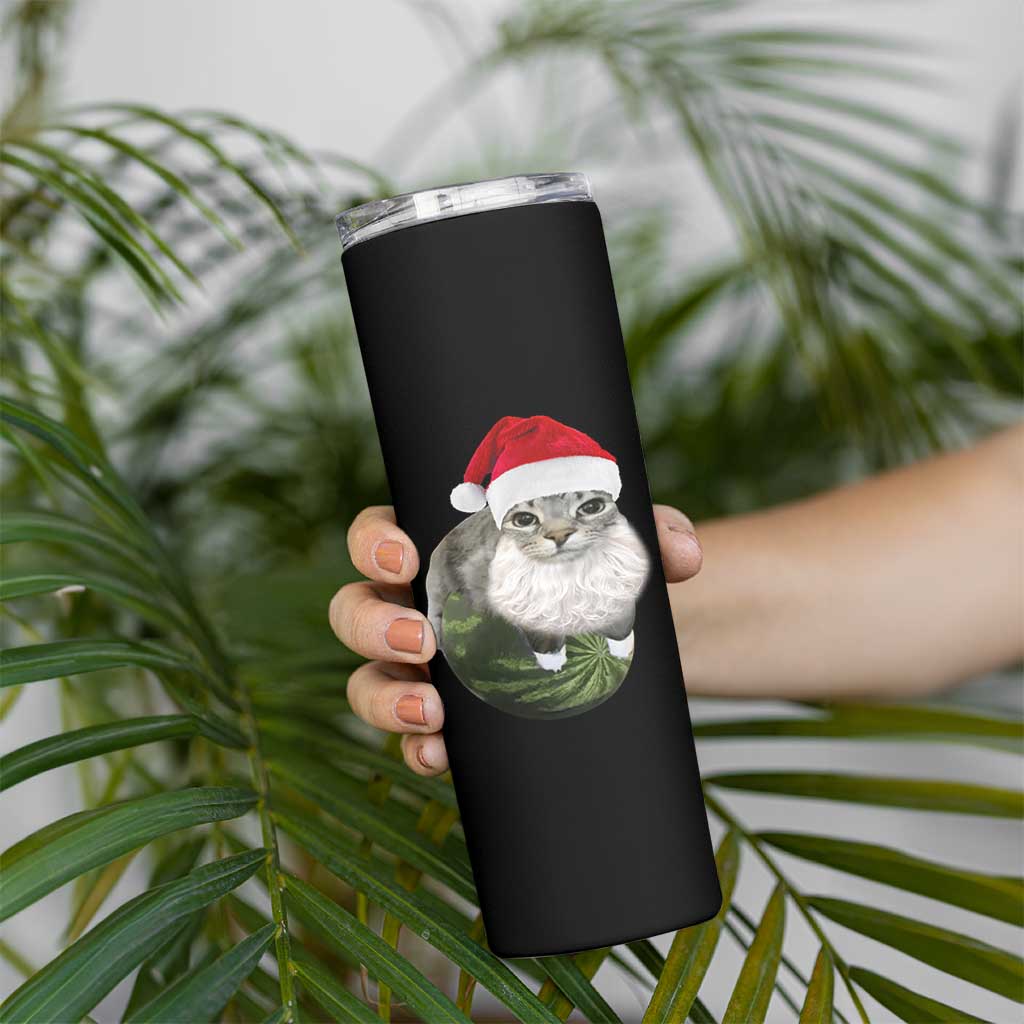 Watermelon Cat Christmas Skinny Tumbler Funny Silly Kitten Meme - Wonder Print Shop