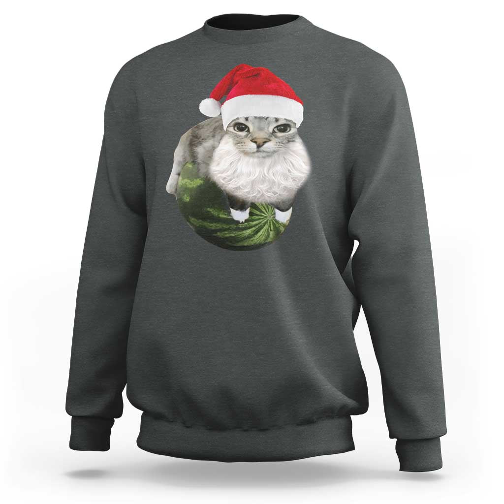 Watermelon Cat Christmas Sweatshirt Funny Silly Kitten Meme - Wonder Print Shop