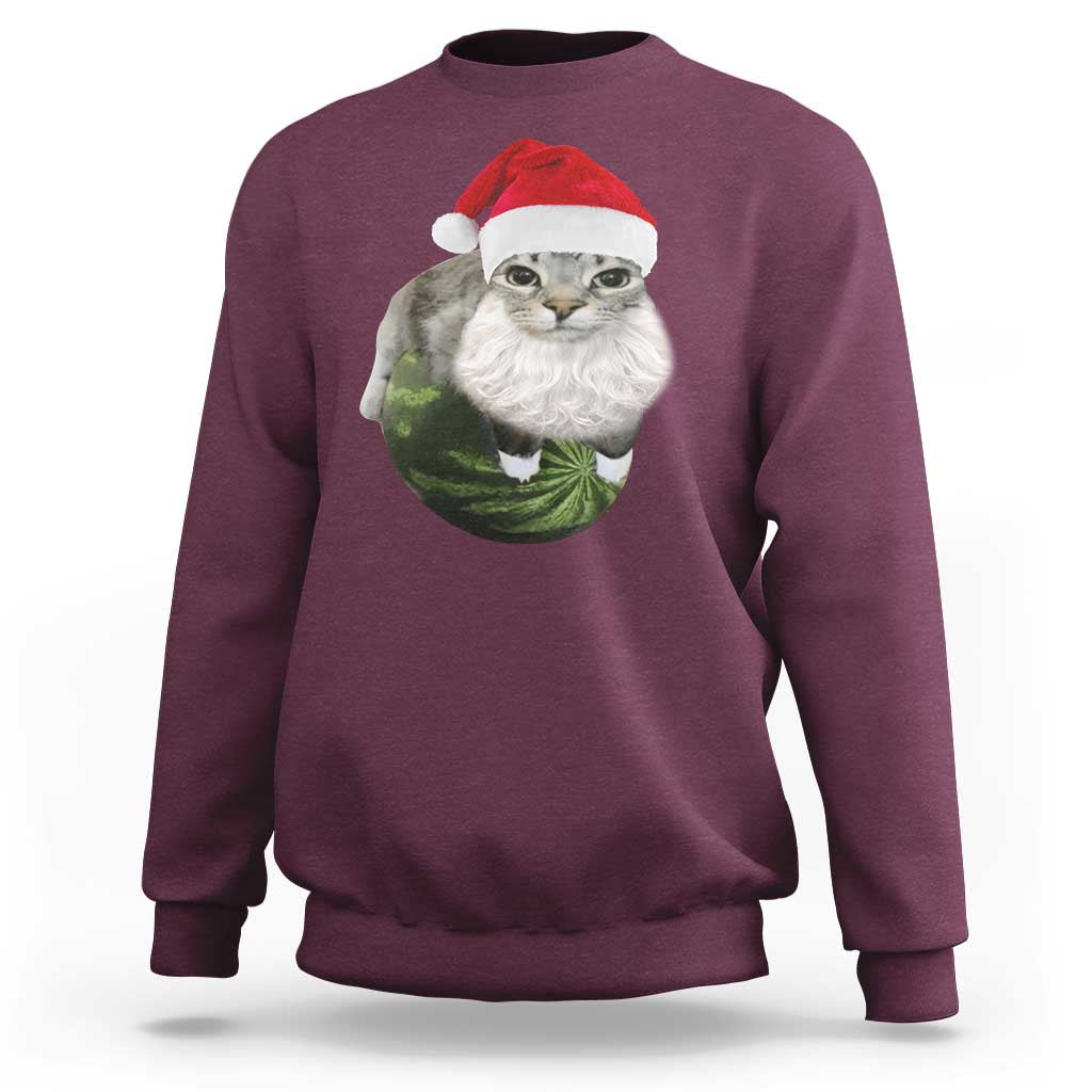 Watermelon Cat Christmas Sweatshirt Funny Silly Kitten Meme - Wonder Print Shop