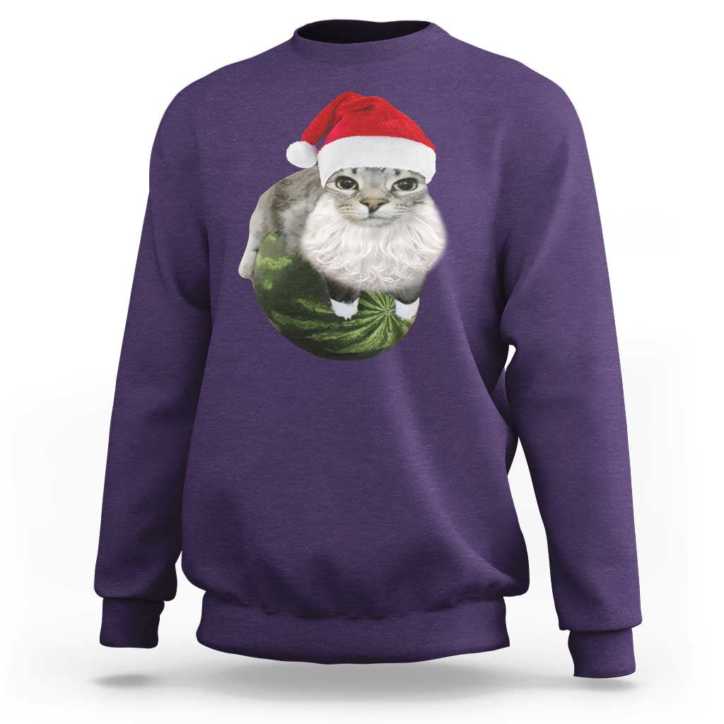 Watermelon Cat Christmas Sweatshirt Funny Silly Kitten Meme - Wonder Print Shop