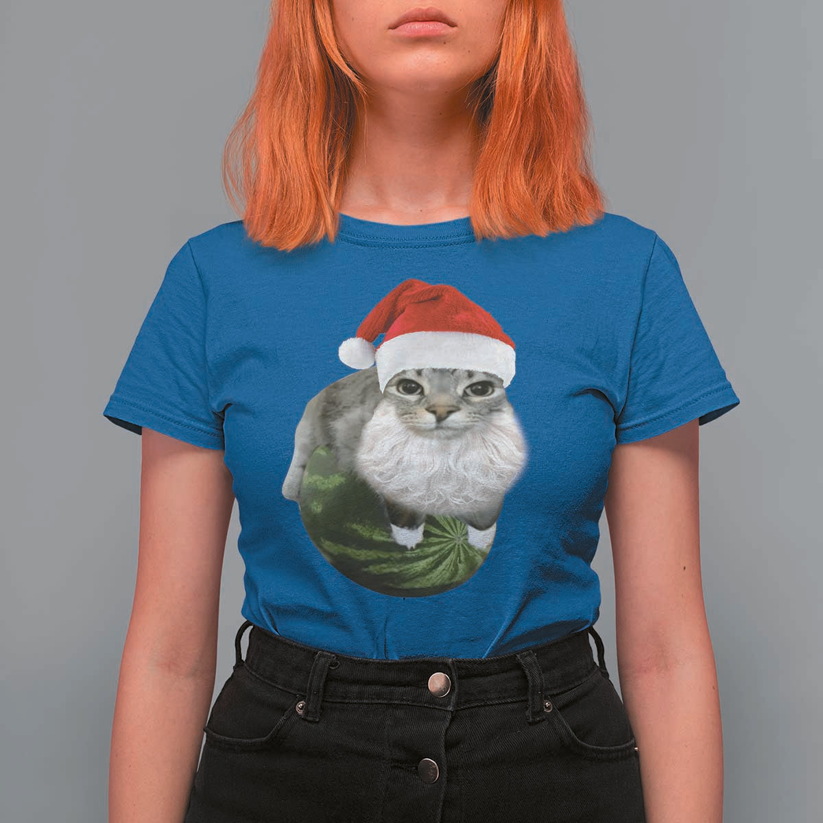 Watermelon Cat Christmas T Shirt For Women Funny Silly Kitten Meme - Wonder Print Shop