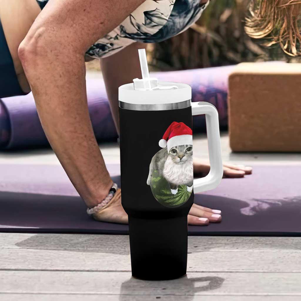 Watermelon Cat Christmas Tumbler With Handle Funny Silly Kitten Meme - Wonder Print Shop