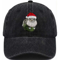 Watermelon Cat Christmas Washed Cotton Baseball Cap Funny Silly Kitten Meme