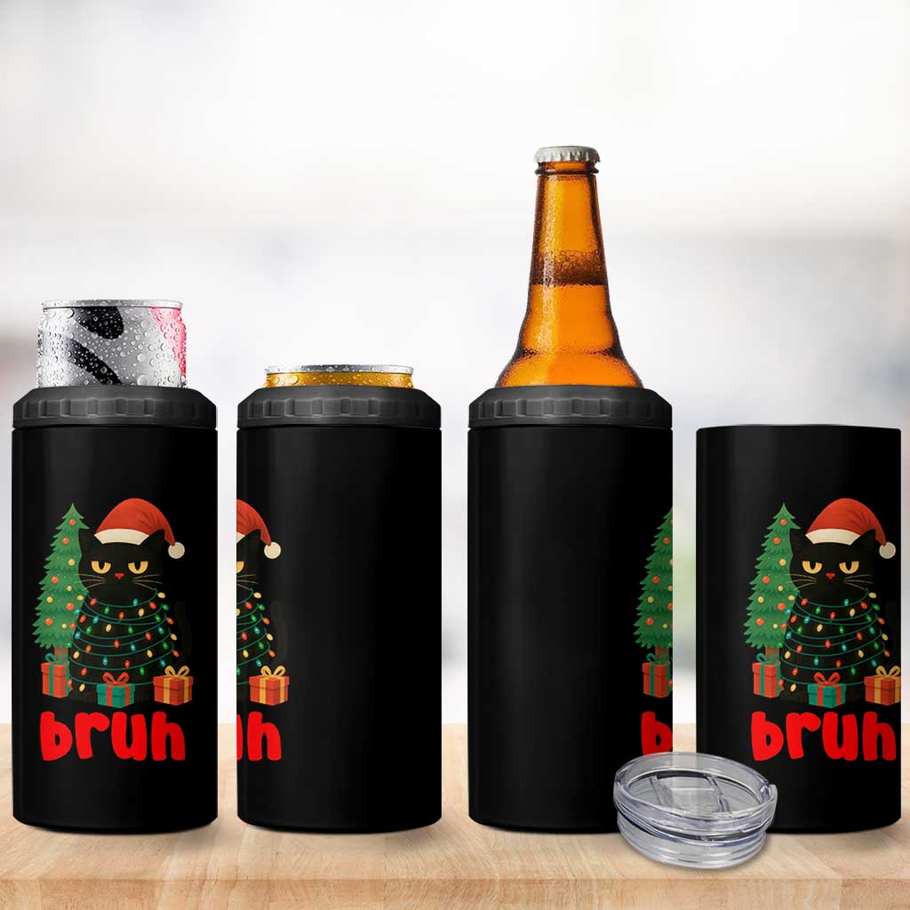 Funny Cat Bruh Christmas 4 in 1 Can Cooler Tumbler Silly Meme Kitty Xmas - Wonder Print Shop