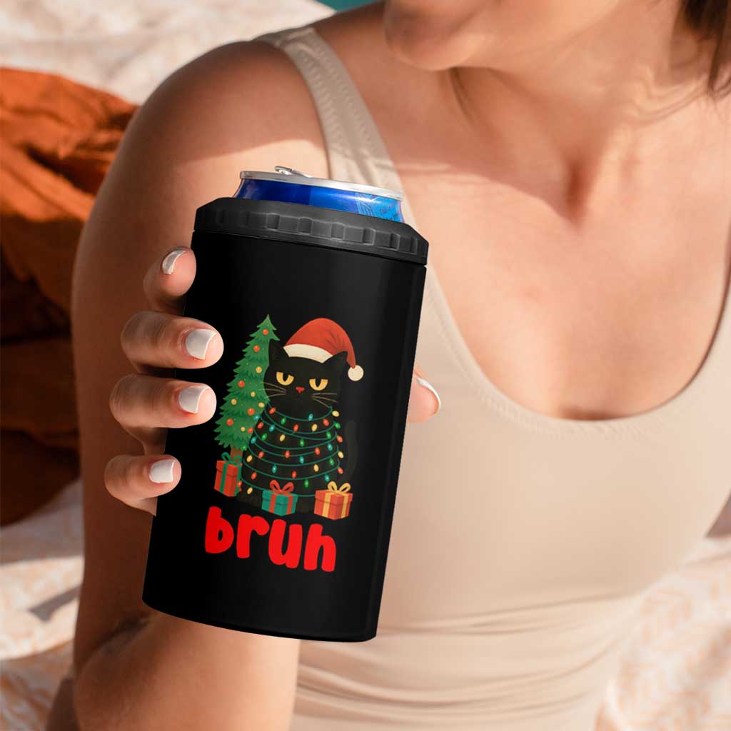 Funny Cat Bruh Christmas 4 in 1 Can Cooler Tumbler Silly Meme Kitty Xmas - Wonder Print Shop