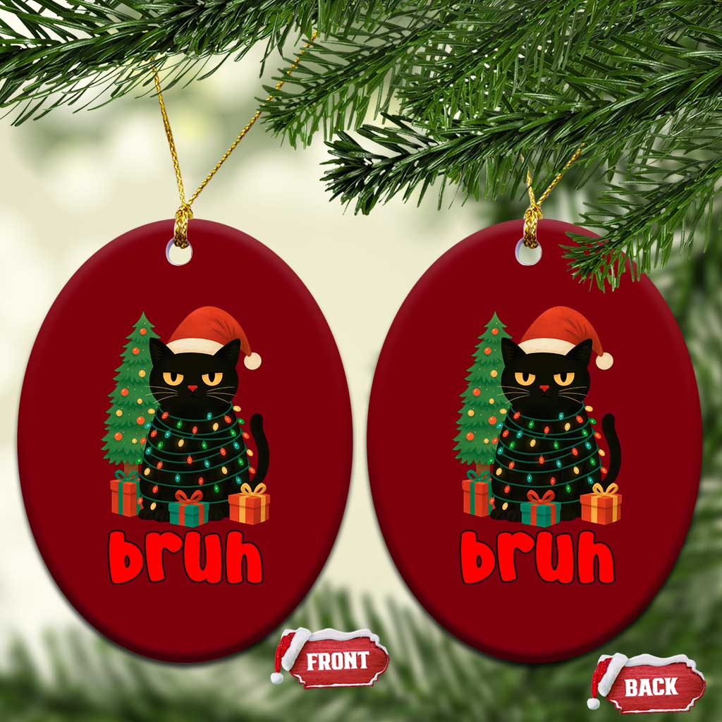 Funny Cat Bruh Xmas Ceramic Ornament Silly Meme Kitty Xmas - Wonder Print Shop