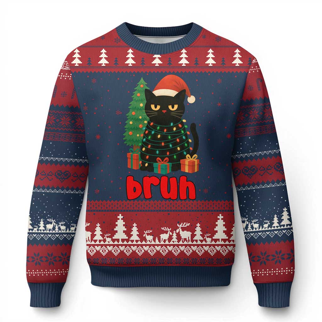Funny Cat Bruh Xmas Ugly Christmas Sweater Silly Meme Kitty Xmas - Wonder Print Shop