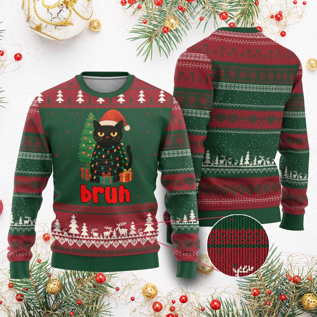 Funny Cat Bruh Xmas Ugly Christmas Sweater Silly Meme Kitty Xmas - Wonder Print Shop