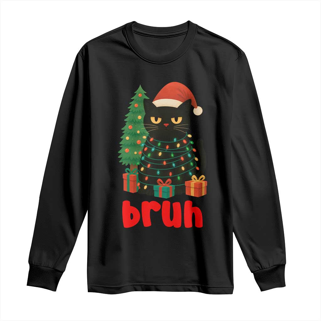 Funny Cat Bruh Christmas Long Sleeve Shirt Silly Meme Kitty Xmas - Wonder Print Shop