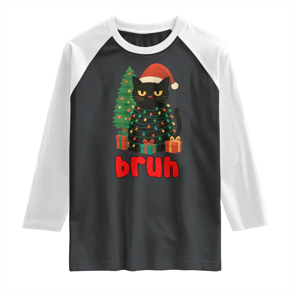 Funny Cat Bruh Christmas Raglan Shirt Silly Meme Kitty Xmas - Wonder Print Shop