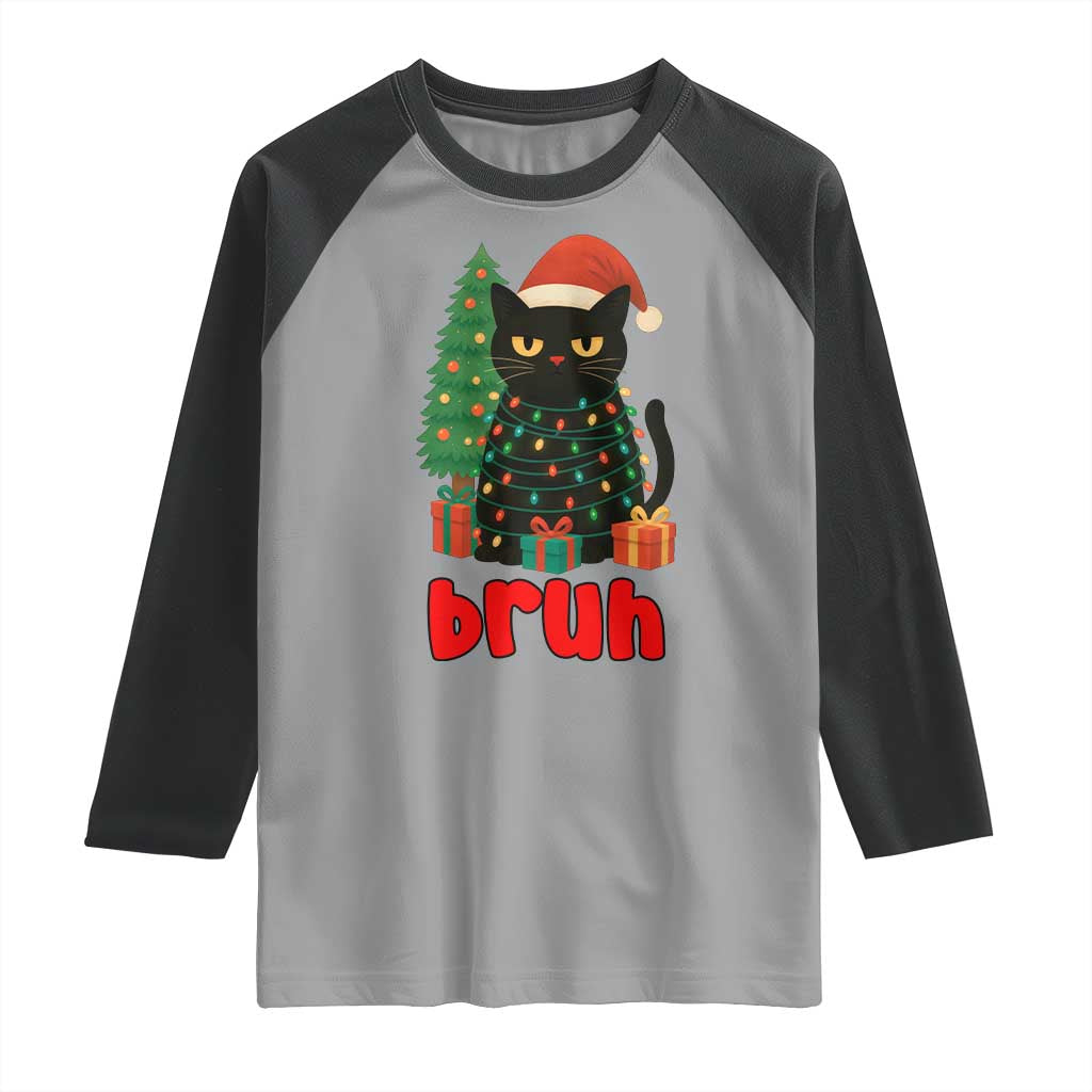 Funny Cat Bruh Christmas Raglan Shirt Silly Meme Kitty Xmas - Wonder Print Shop