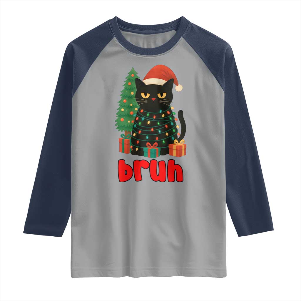 Funny Cat Bruh Christmas Raglan Shirt Silly Meme Kitty Xmas - Wonder Print Shop