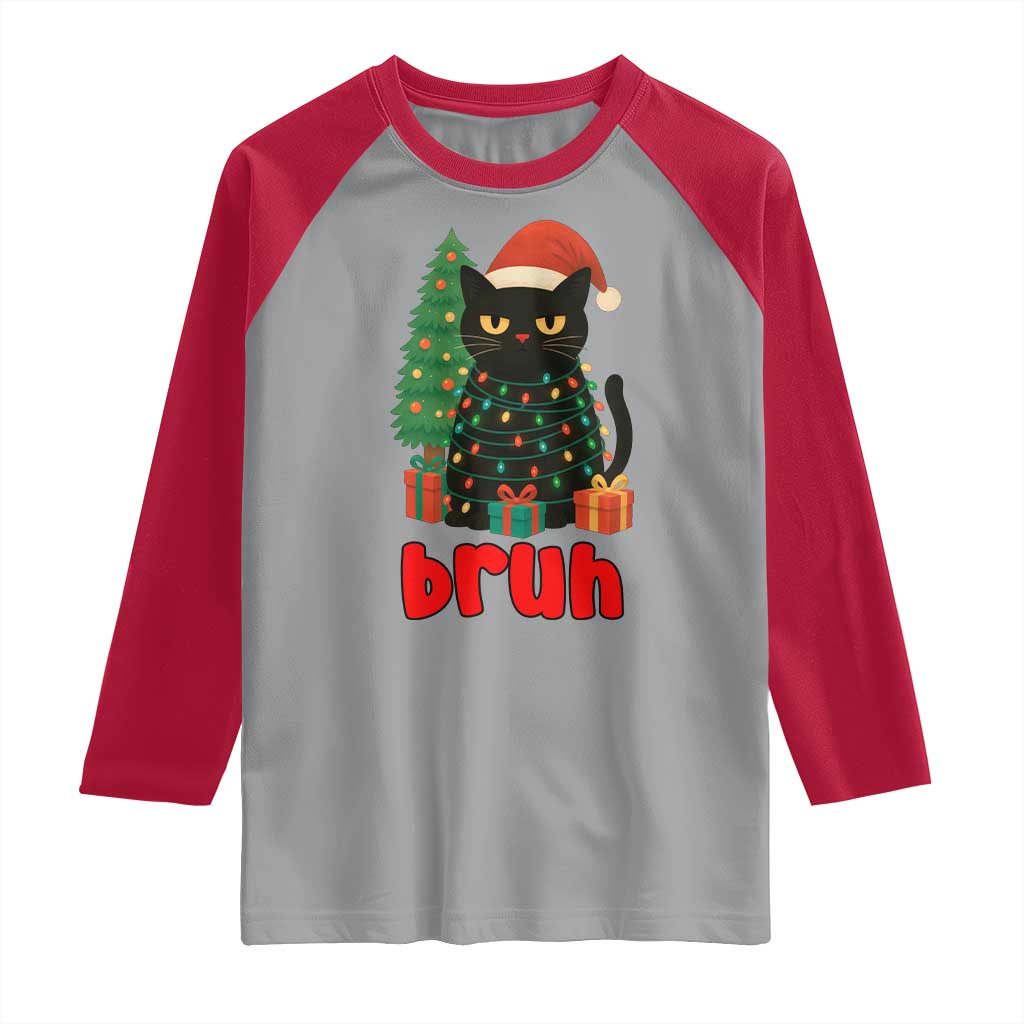 Funny Cat Bruh Christmas Raglan Shirt Silly Meme Kitty Xmas - Wonder Print Shop