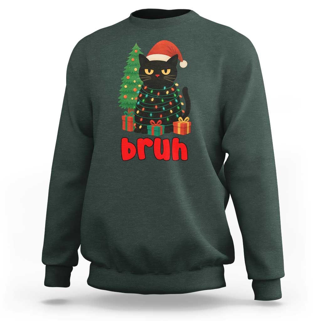 Funny Cat Bruh Christmas Sweatshirt Silly Meme Kitty Xmas - Wonder Print Shop