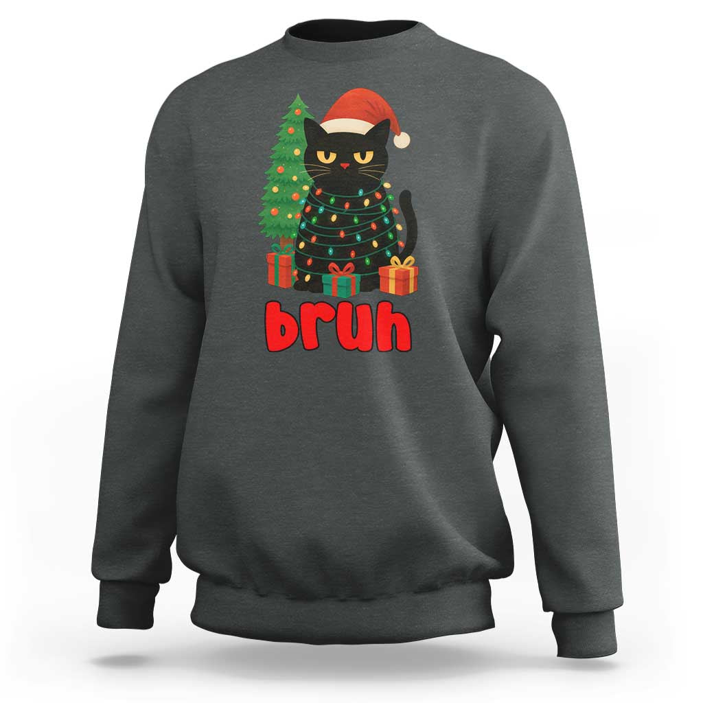 Funny Cat Bruh Christmas Sweatshirt Silly Meme Kitty Xmas - Wonder Print Shop