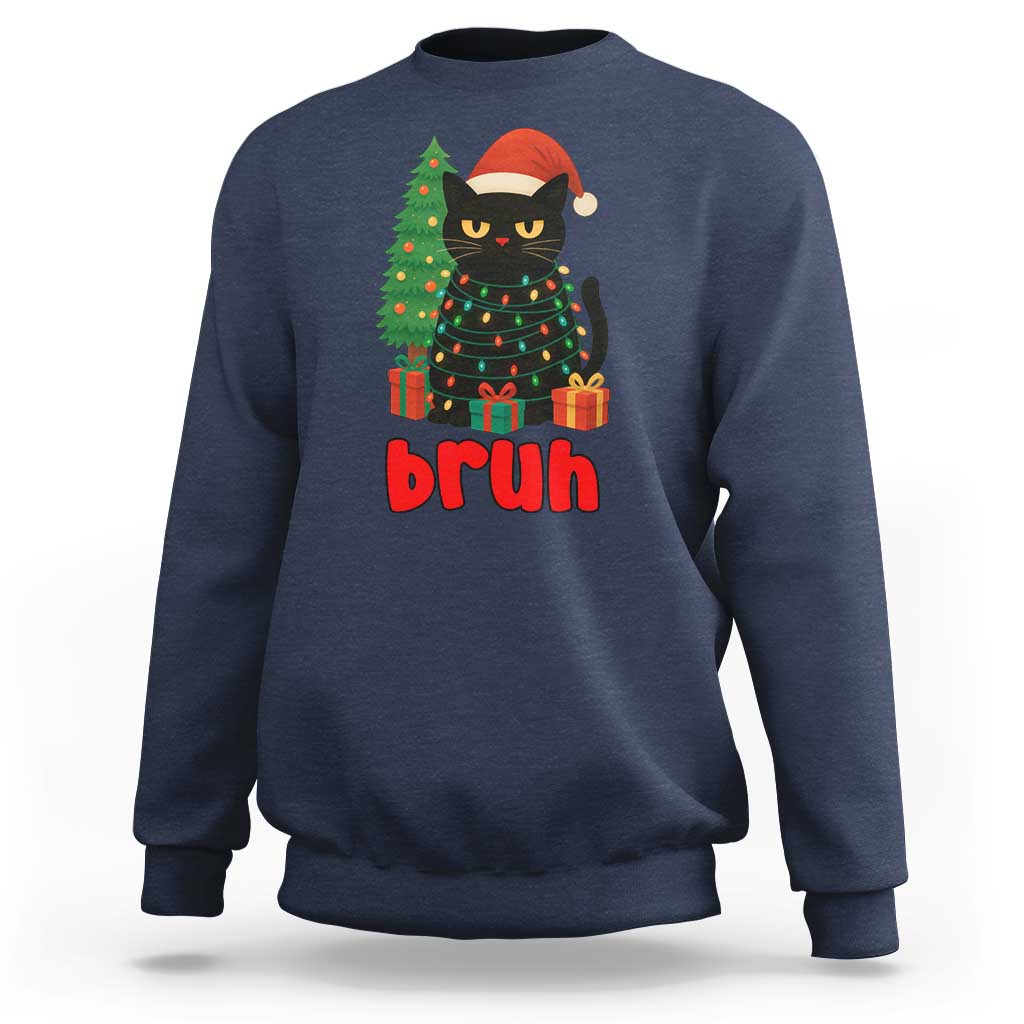 Funny Cat Bruh Christmas Sweatshirt Silly Meme Kitty Xmas - Wonder Print Shop