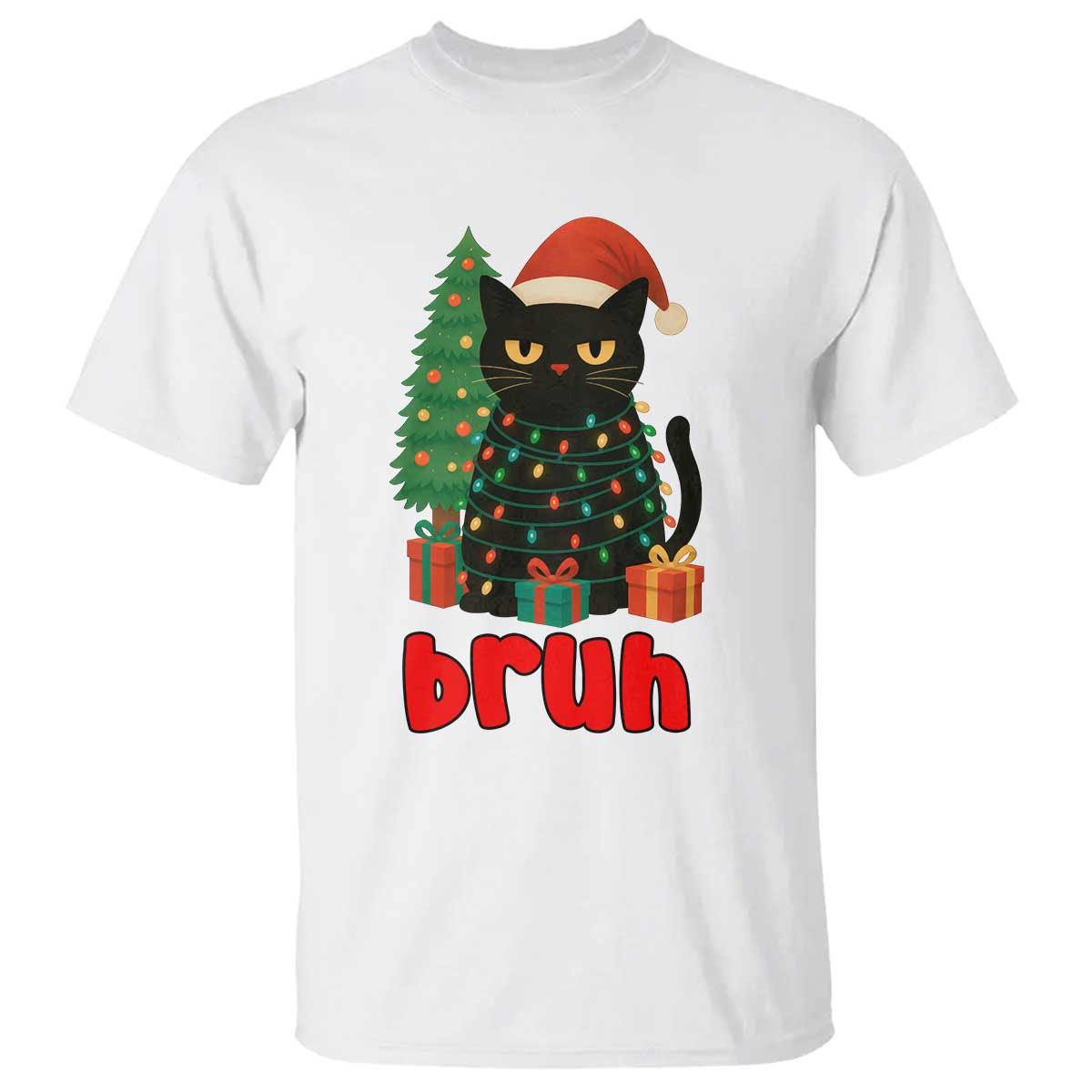 Funny Cat Bruh Christmas T Shirt Silly Meme Kitty Xmas - Wonder Print Shop
