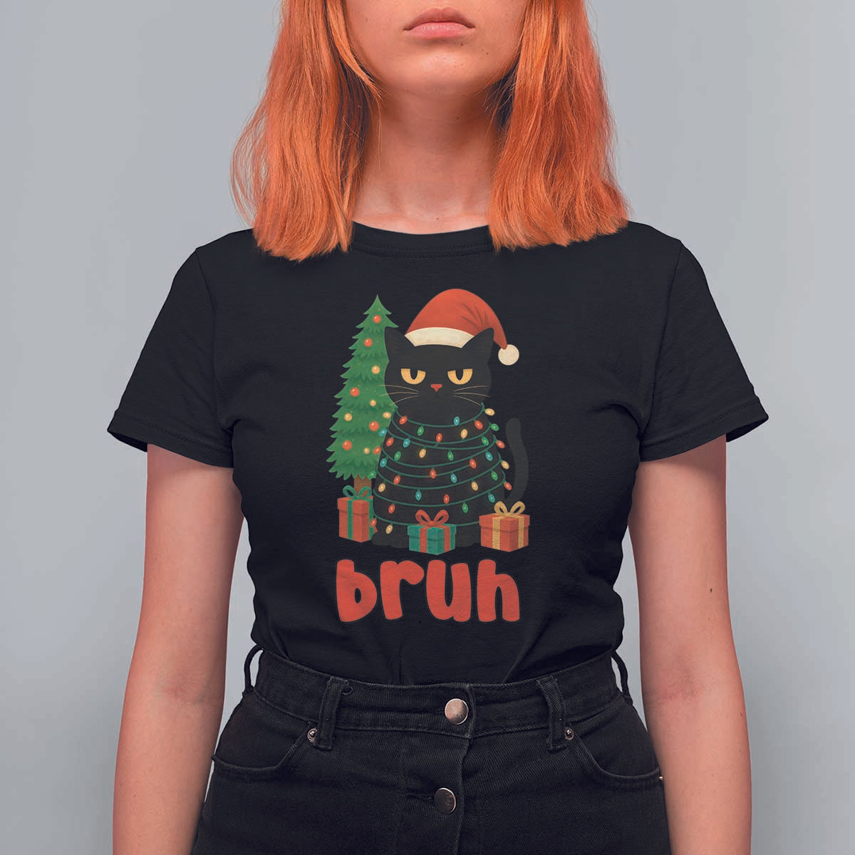 Funny Cat Bruh Christmas T Shirt For Women Silly Meme Kitty Xmas - Wonder Print Shop