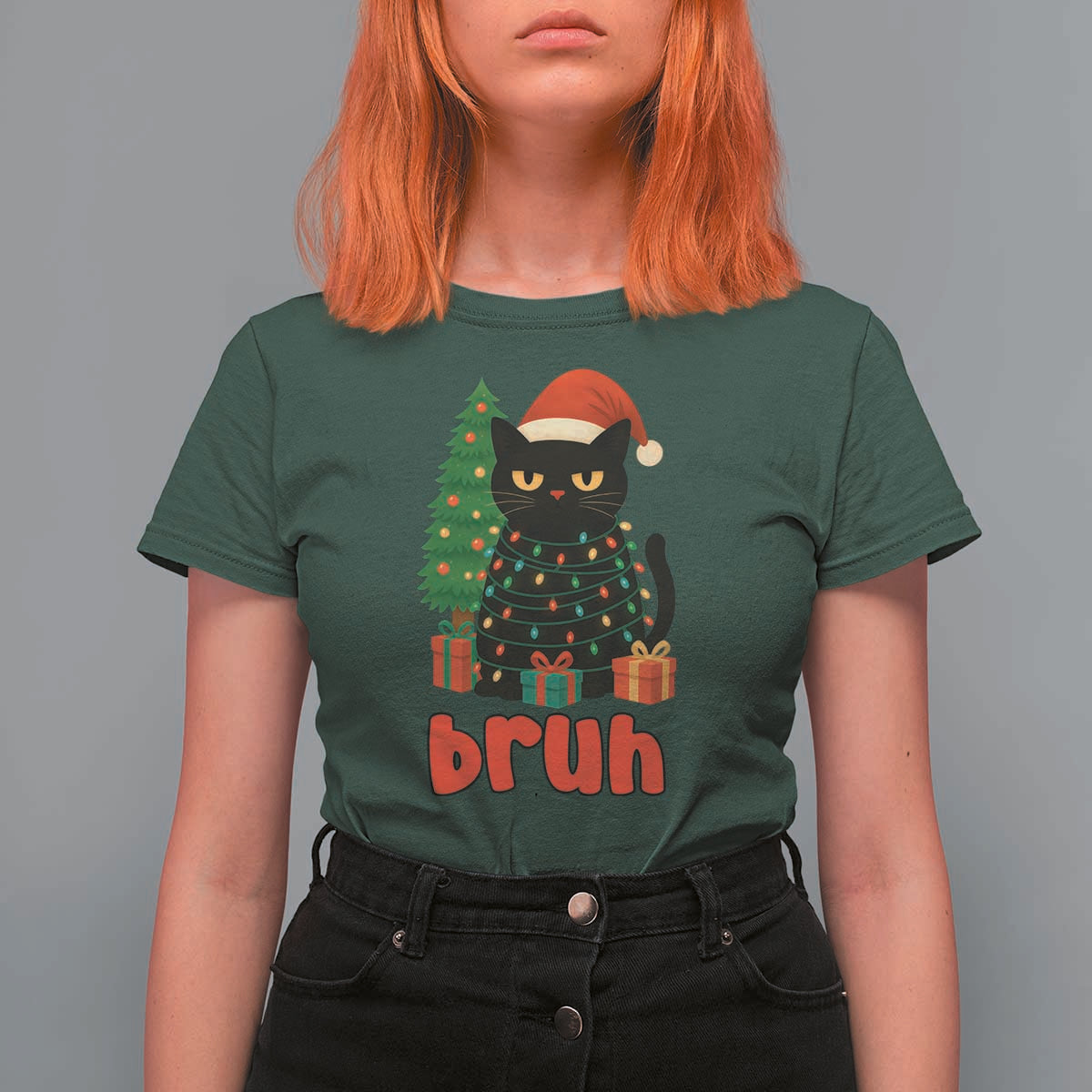 Funny Cat Bruh Christmas T Shirt For Women Silly Meme Kitty Xmas - Wonder Print Shop