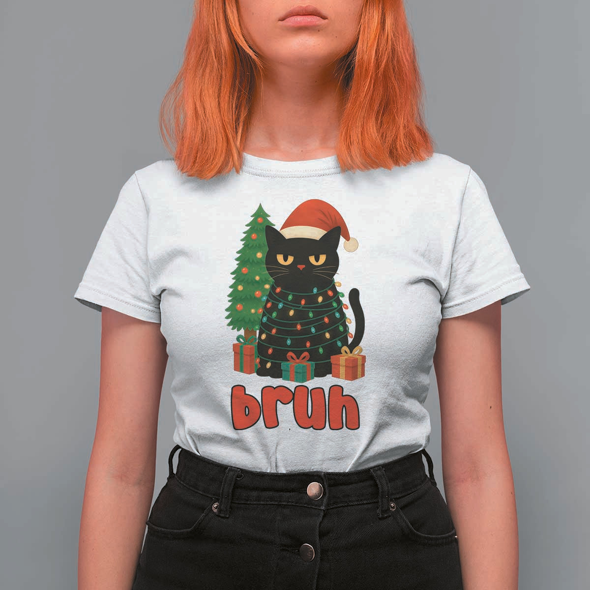 Funny Cat Bruh Christmas T Shirt For Women Silly Meme Kitty Xmas - Wonder Print Shop