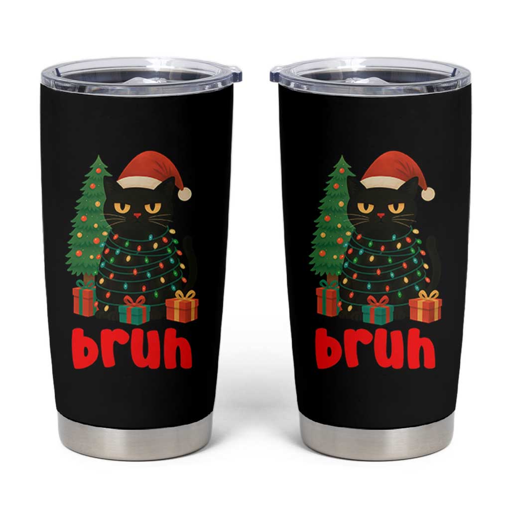 Funny Cat Bruh Christmas Tumbler Cup Silly Meme Kitty Xmas - Wonder Print Shop