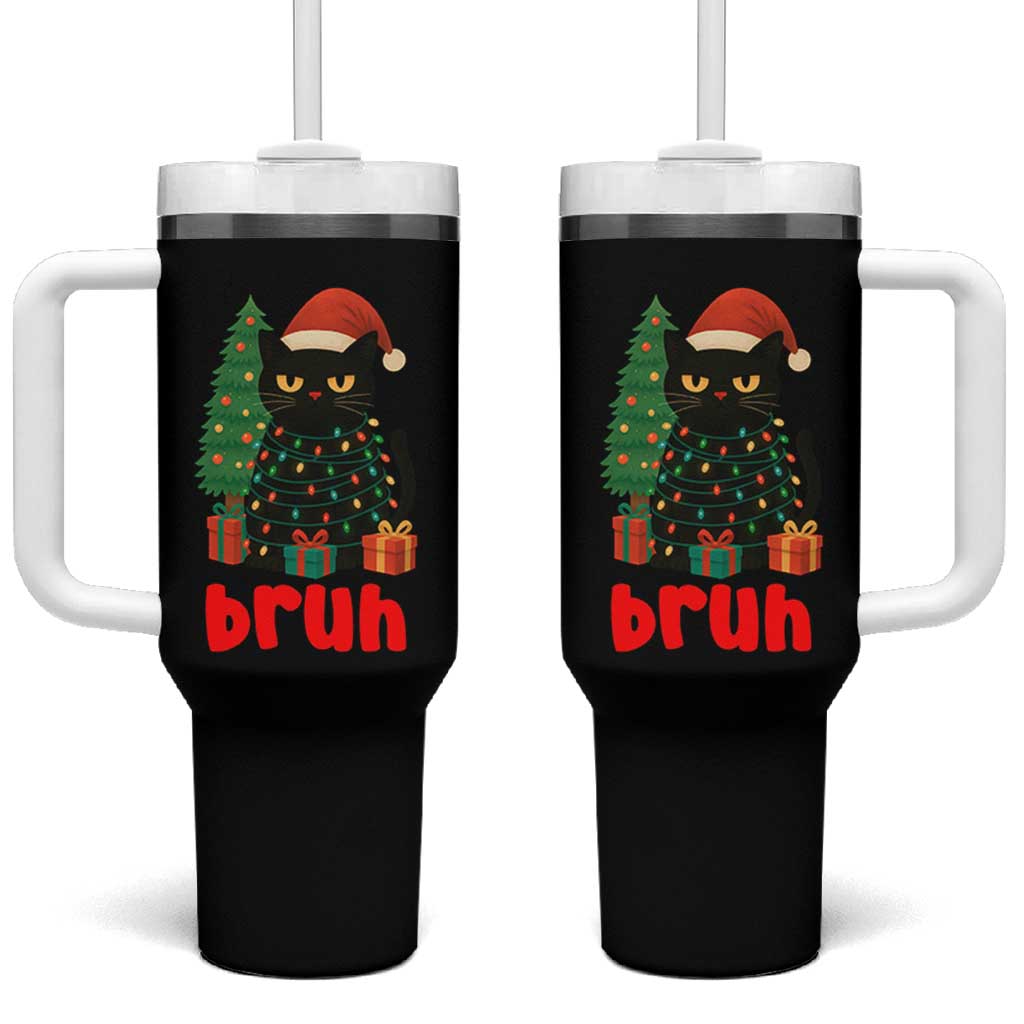 Funny Cat Bruh Christmas Tumbler With Handle Silly Meme Kitty Xmas - Wonder Print Shop