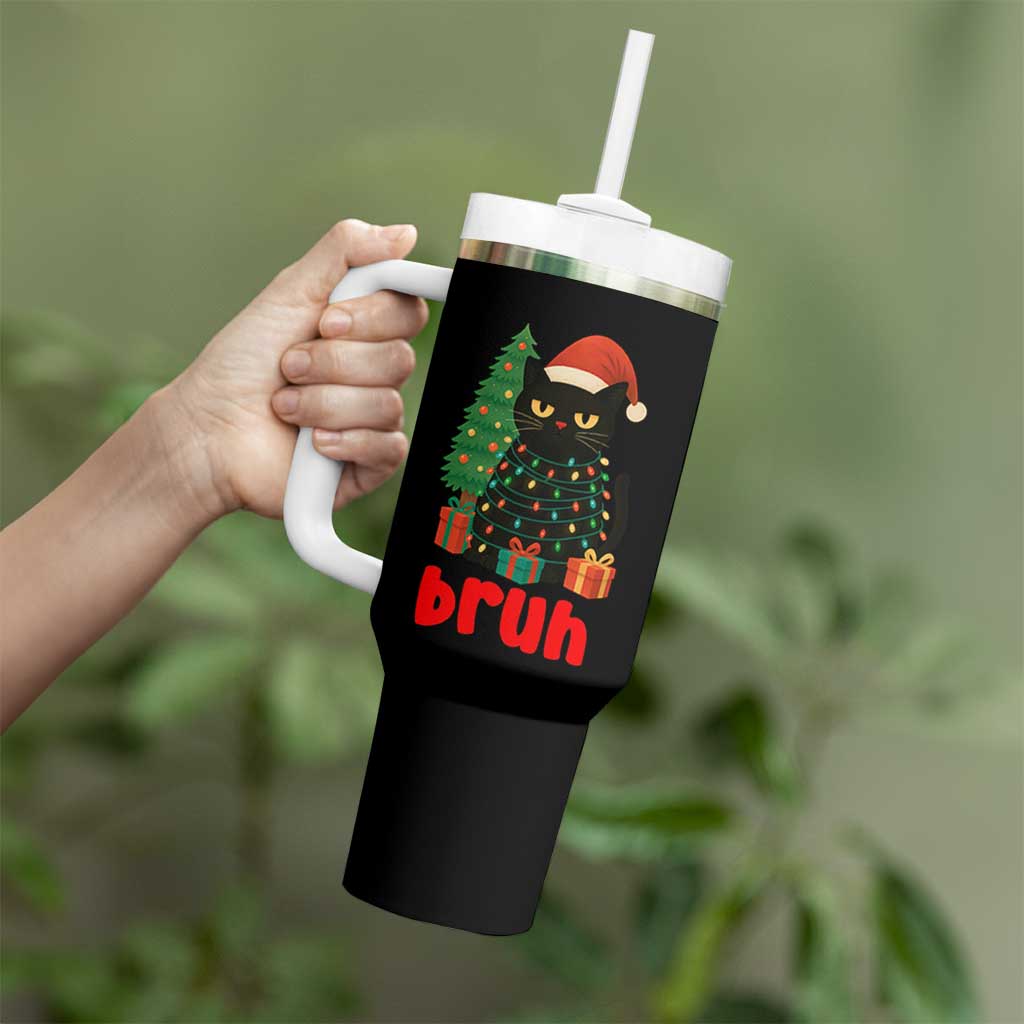 Funny Cat Bruh Christmas Tumbler With Handle Silly Meme Kitty Xmas - Wonder Print Shop