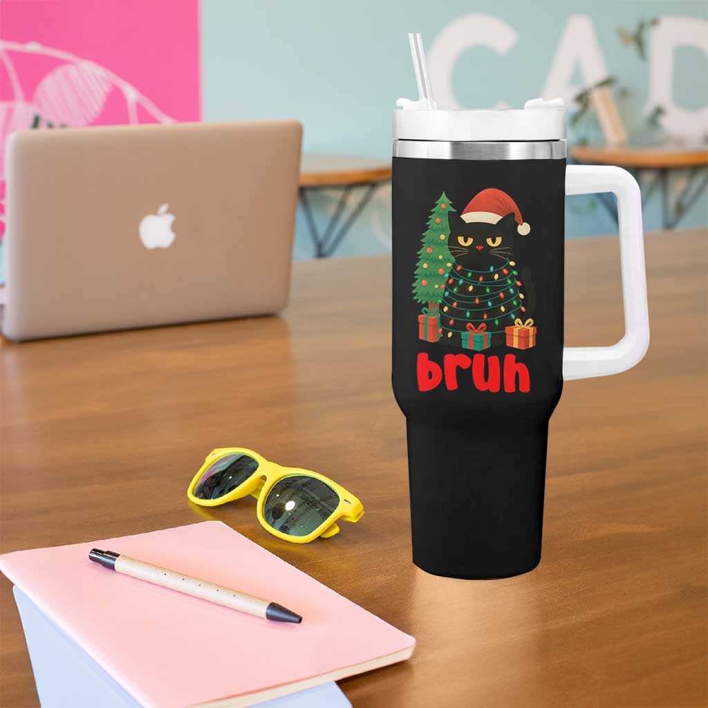 Funny Cat Bruh Christmas Tumbler With Handle Silly Meme Kitty Xmas - Wonder Print Shop