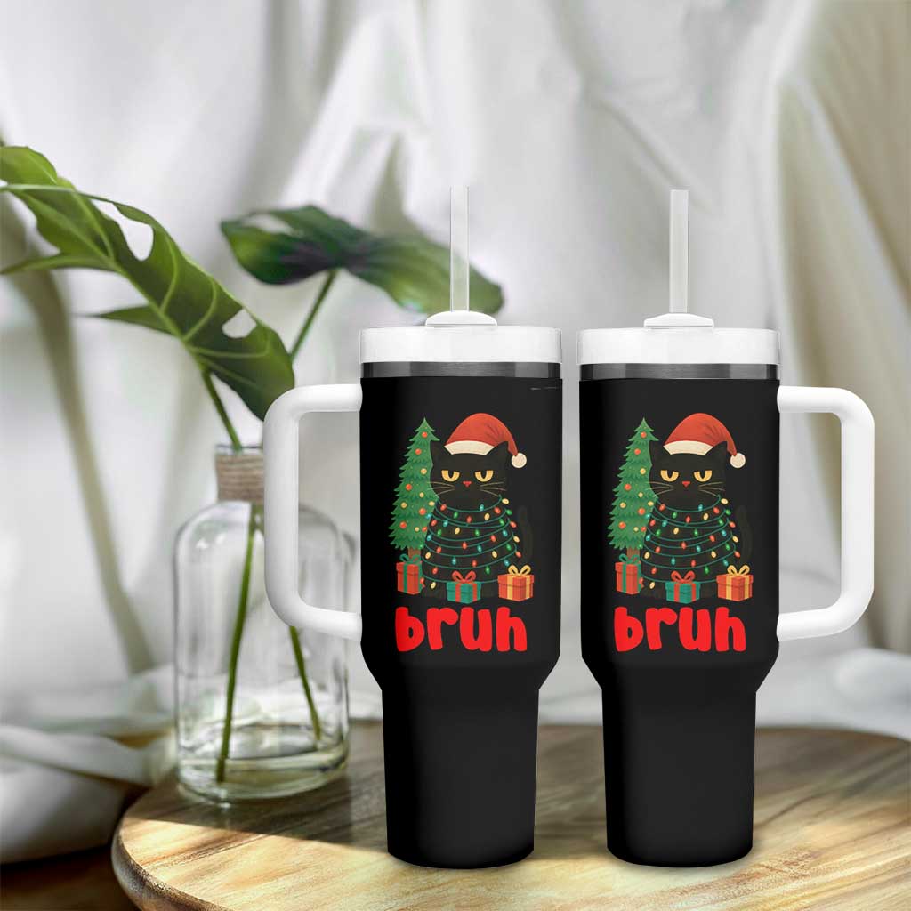 Funny Cat Bruh Christmas Tumbler With Handle Silly Meme Kitty Xmas - Wonder Print Shop