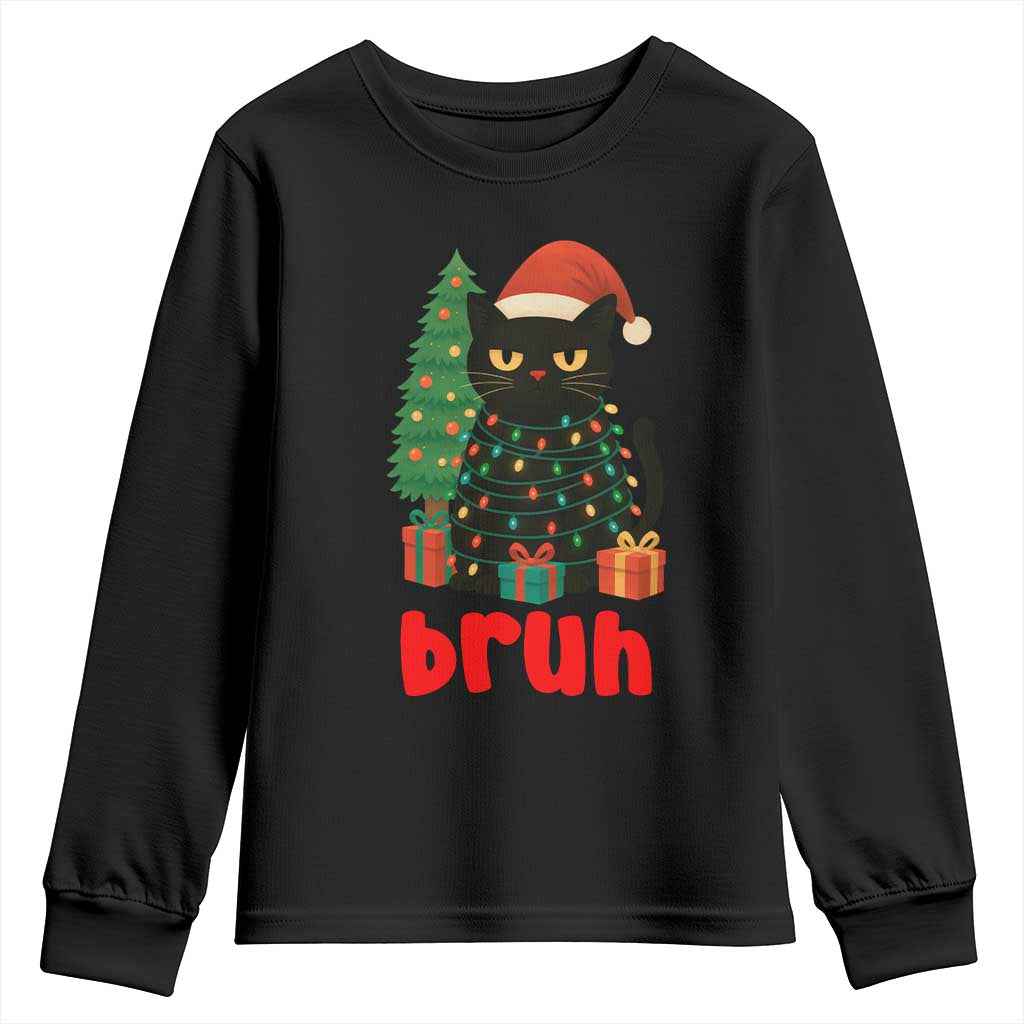 Funny Cat Bruh Christmas Youth Sweatshirt Silly Meme Kitty Xmas - Wonder Print Shop