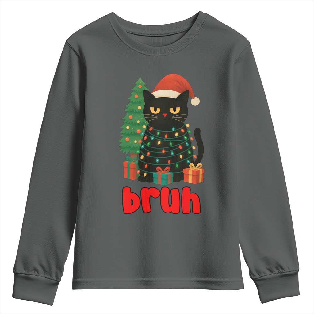 Funny Cat Bruh Christmas Youth Sweatshirt Silly Meme Kitty Xmas - Wonder Print Shop