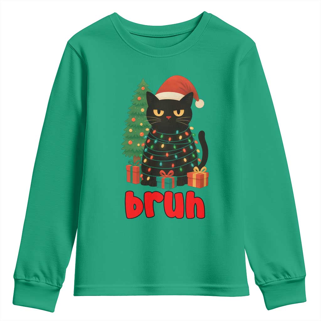 Funny Cat Bruh Christmas Youth Sweatshirt Silly Meme Kitty Xmas - Wonder Print Shop