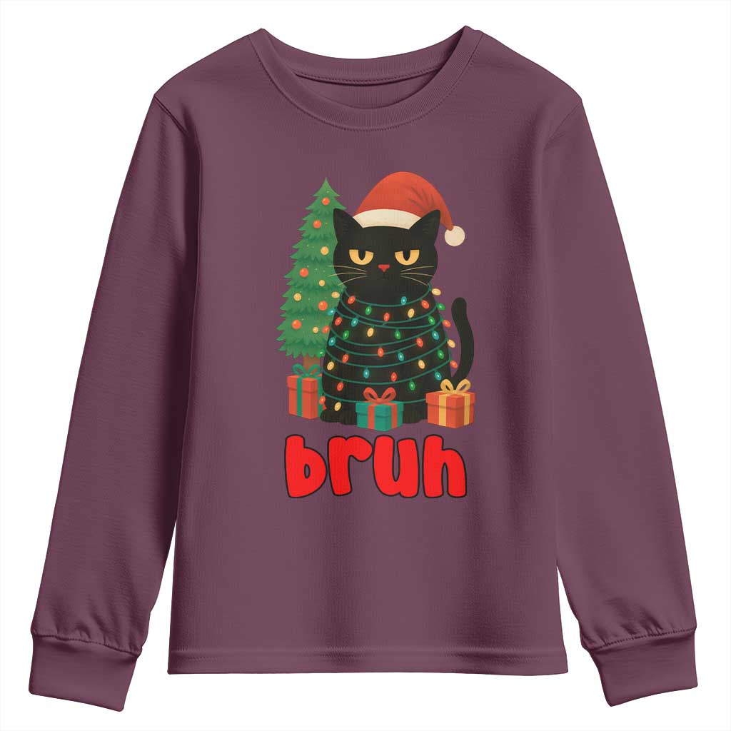 Funny Cat Bruh Christmas Youth Sweatshirt Silly Meme Kitty Xmas - Wonder Print Shop