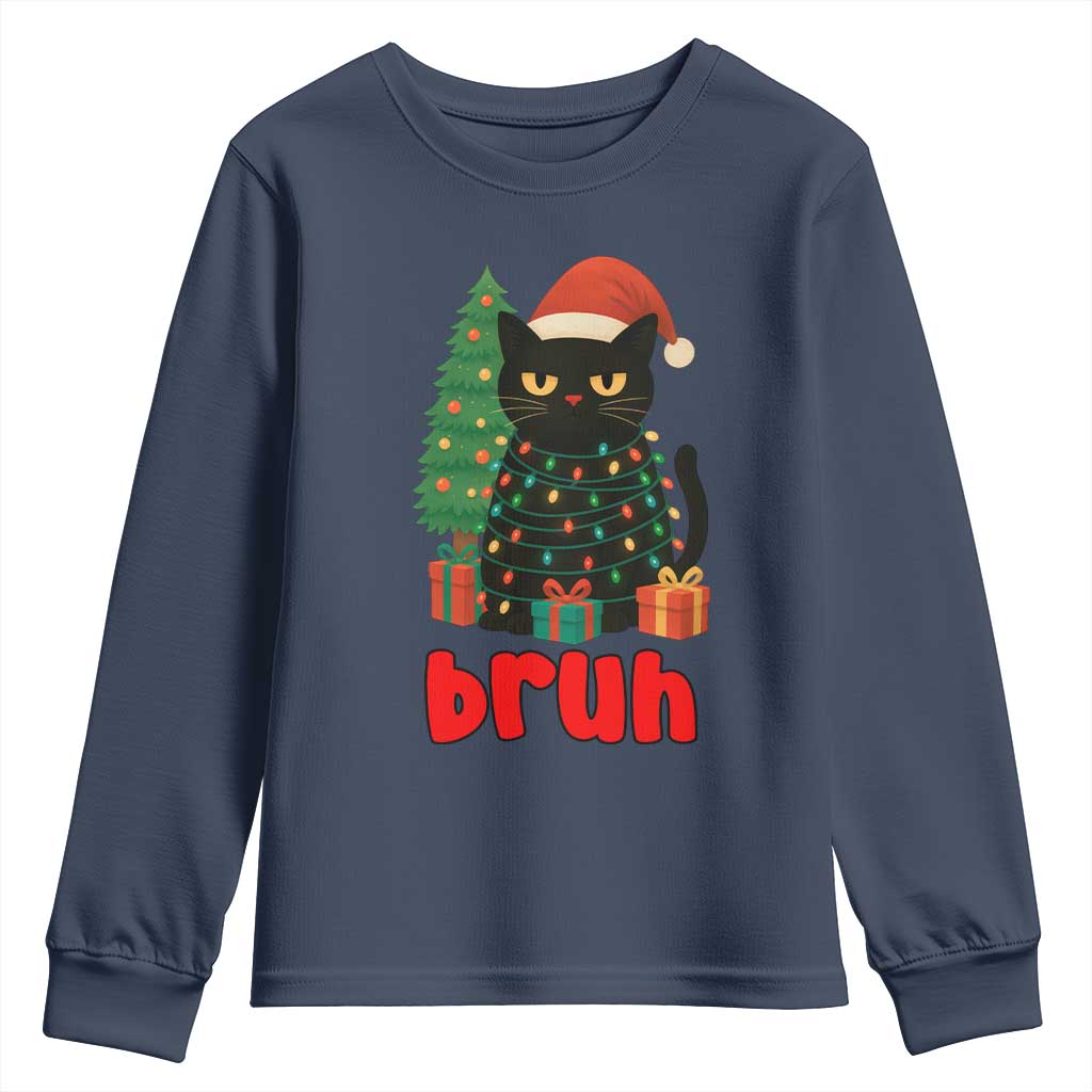 Funny Cat Bruh Christmas Youth Sweatshirt Silly Meme Kitty Xmas - Wonder Print Shop