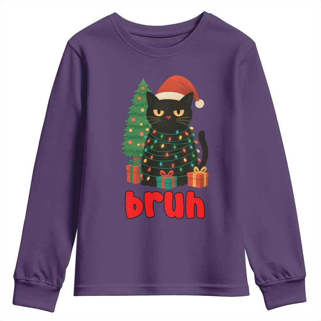 Funny Cat Bruh Christmas Youth Sweatshirt Silly Meme Kitty Xmas - Wonder Print Shop