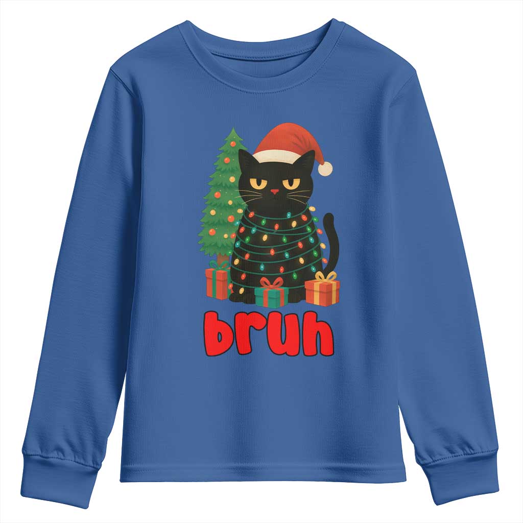 Funny Cat Bruh Christmas Youth Sweatshirt Silly Meme Kitty Xmas - Wonder Print Shop