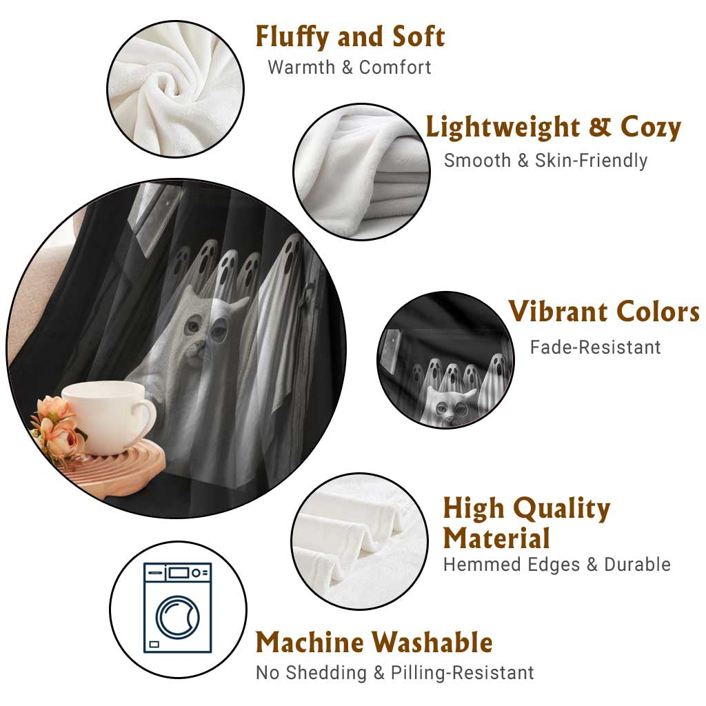 Funny Ghost Cat Halloween Meme Throw Blanket - Wonder Print Shop