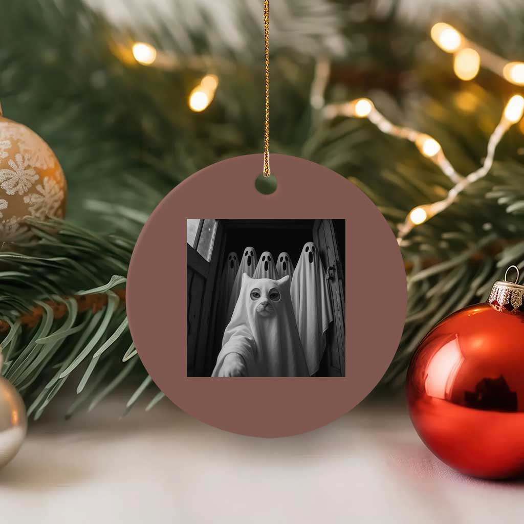 Funny Ghost Cat Halloween Meme Ceramic Ornament - Wonder Print Shop