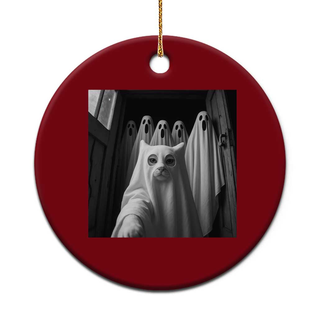 Funny Ghost Cat Halloween Meme Ceramic Ornament - Wonder Print Shop
