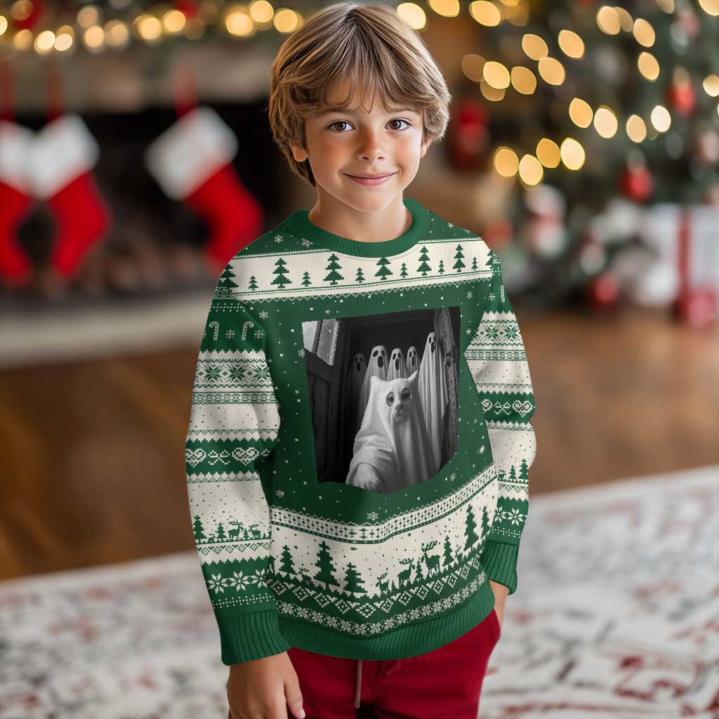 Funny Ghost Cat Halloween Meme Ugly Christmas Sweater - Wonder Print Shop