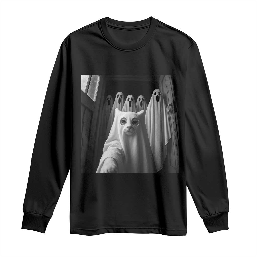 Funny Ghost Cat Halloween Meme Long Sleeve Shirt - Wonder Print Shop
