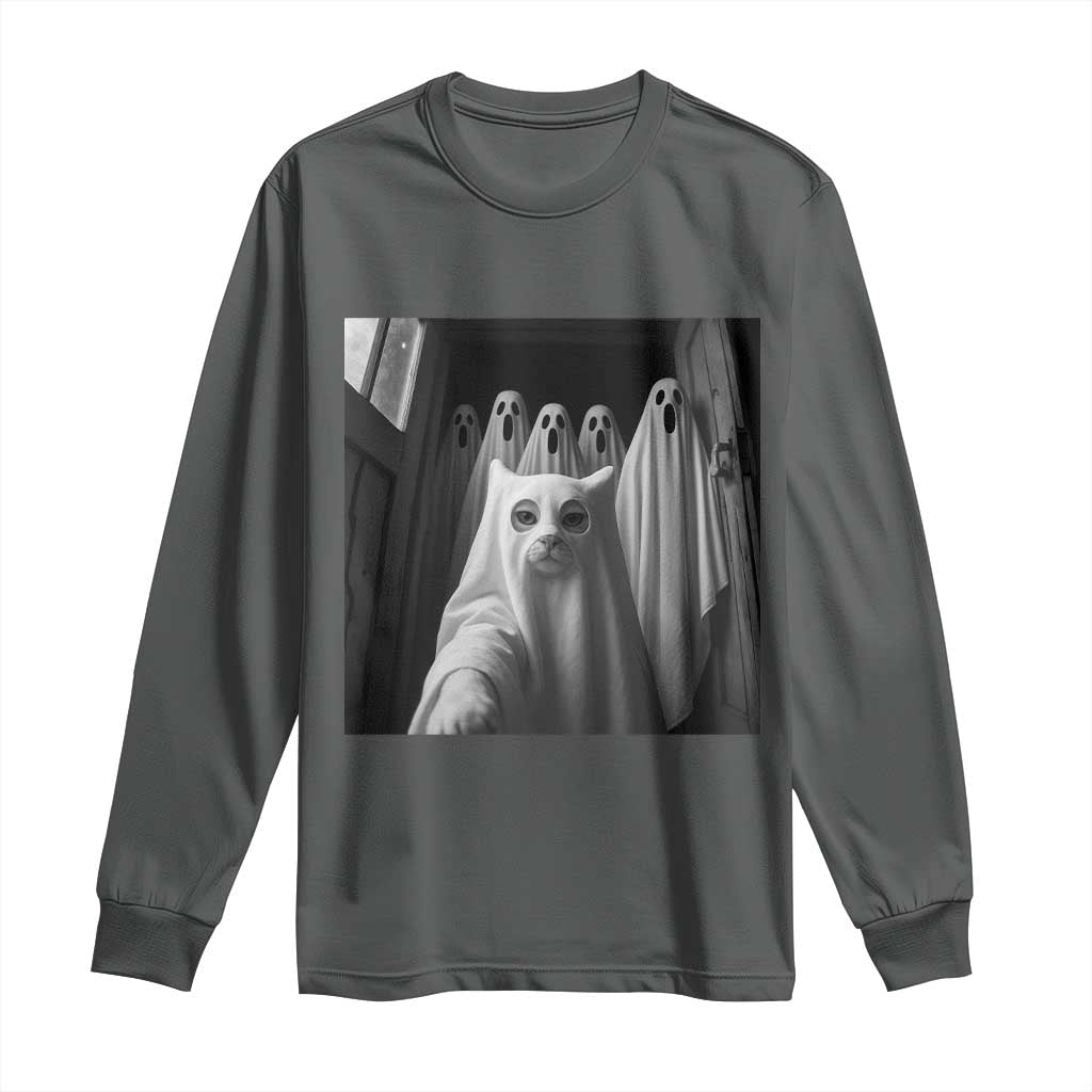 Funny Ghost Cat Halloween Meme Long Sleeve Shirt - Wonder Print Shop