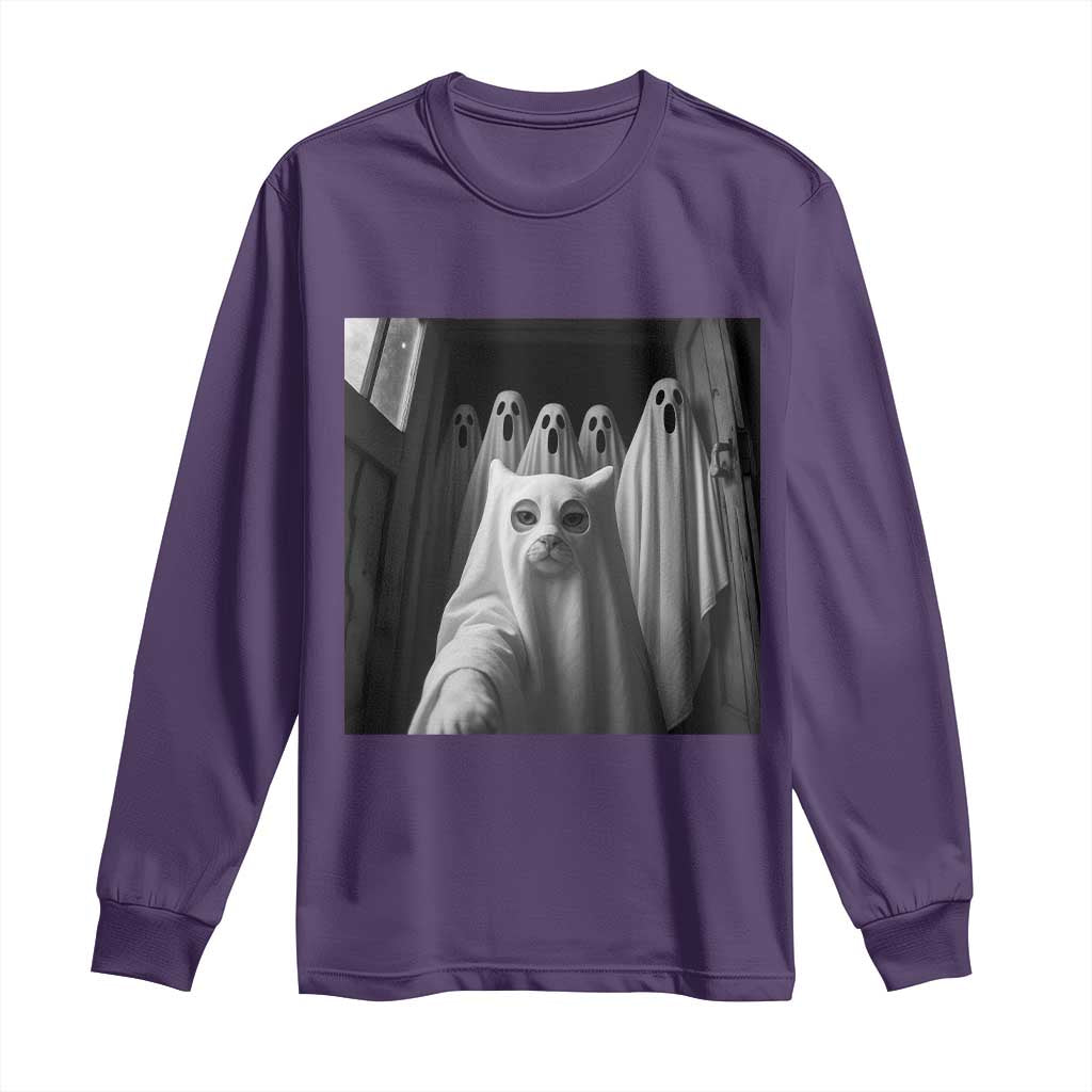 Funny Ghost Cat Halloween Meme Long Sleeve Shirt - Wonder Print Shop