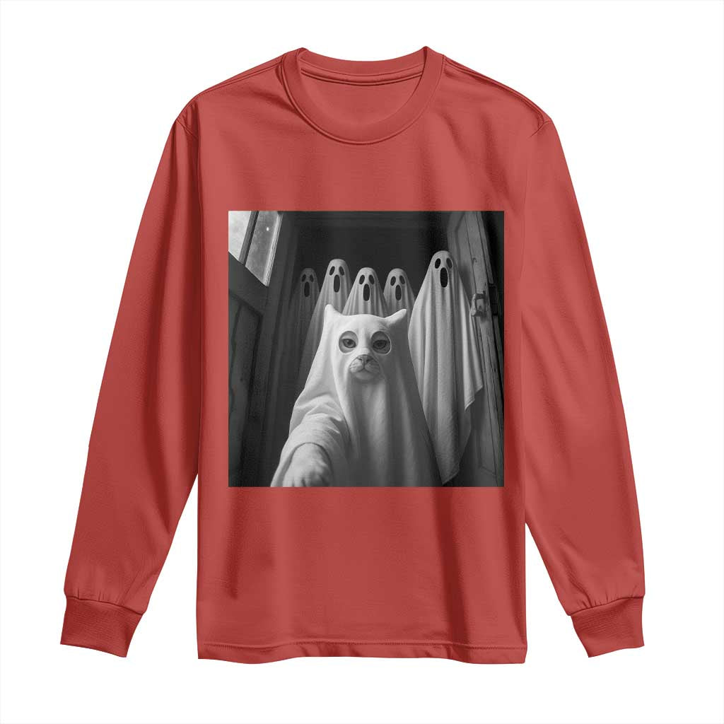 Funny Ghost Cat Halloween Meme Long Sleeve Shirt - Wonder Print Shop