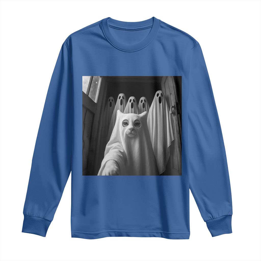 Funny Ghost Cat Halloween Meme Long Sleeve Shirt - Wonder Print Shop